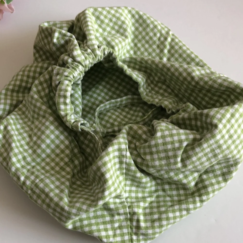 Pottery Barn Kids Sabrina Green and White Gingham Small Drawstring Sham